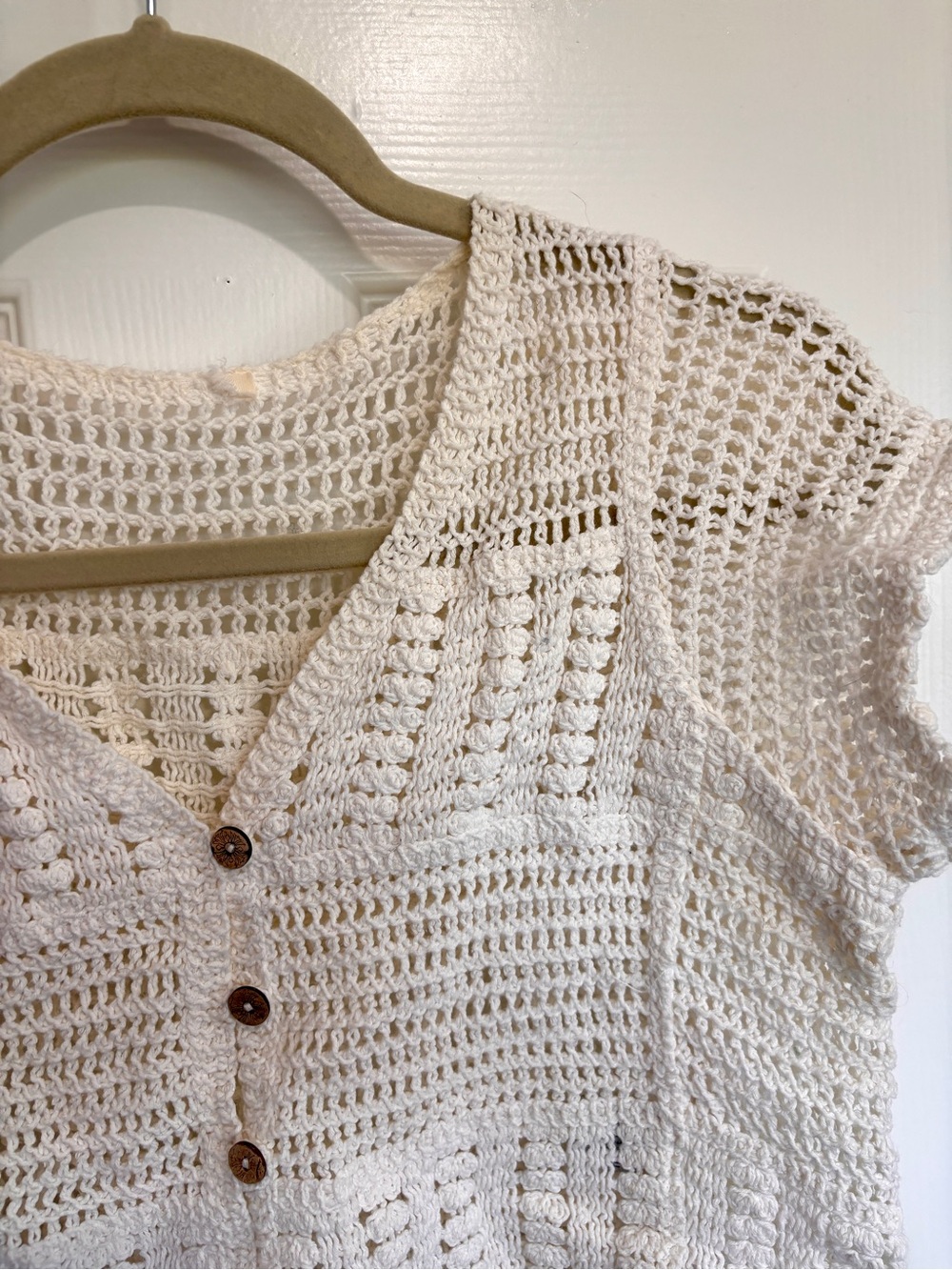 Crochet Button-Front White Top